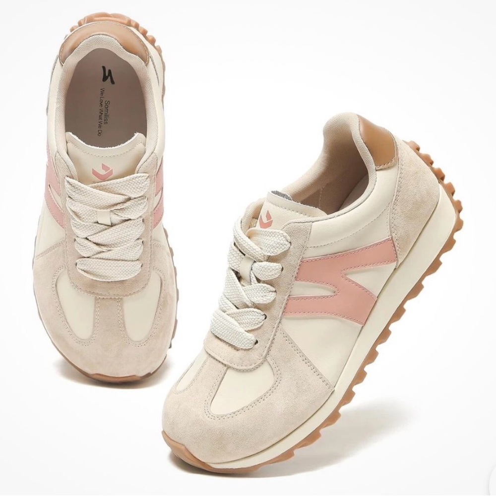Casual Women's Beige & Pink Retro Runner Sneakers Dr .Scholls size 9 - Picture 2 of 11